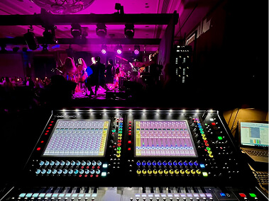 Large control room with multiple screens